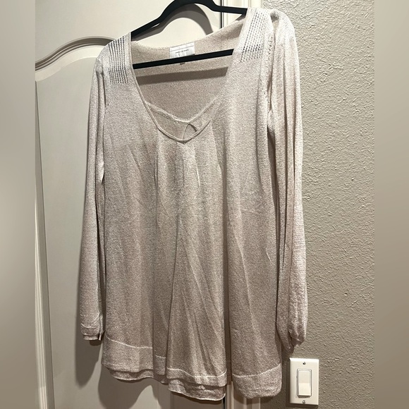 Anthropologie by Angel of the North gold lurex balloon sleeve scoop neck top M - Picture 3 of 5
